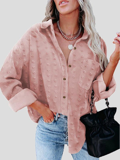 Women's Blouses Chiffon Jacquard Lapel Long Sleeve Buttoned Loose Blouses - LuckyFash™