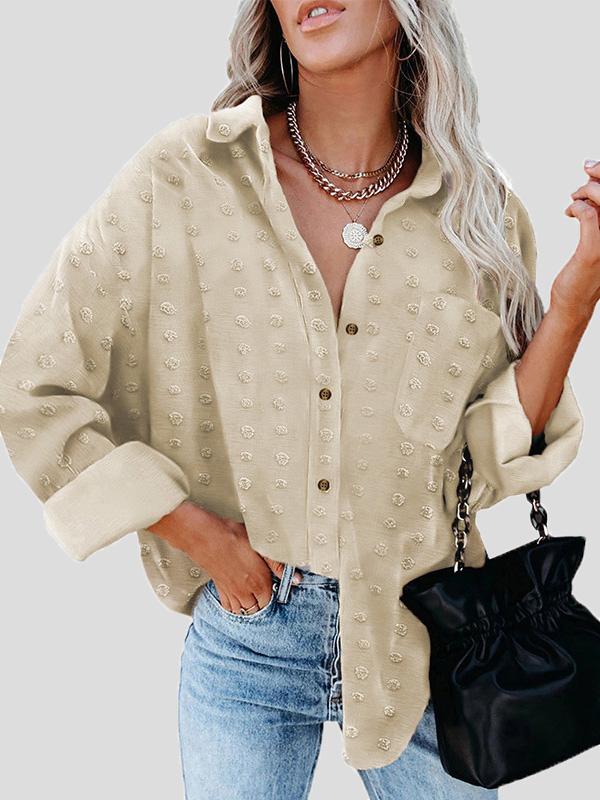 Women's Blouses Chiffon Jacquard Lapel Long Sleeve Buttoned Loose Blouses - LuckyFash™