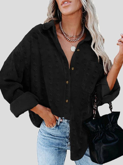 Women's Blouses Chiffon Jacquard Lapel Long Sleeve Buttoned Loose Blouses - LuckyFash™