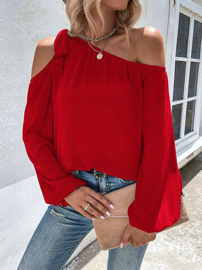 Blouses Chiffon Temperament Off Shoulder Tie Loose  Blouse - LuckyFash™