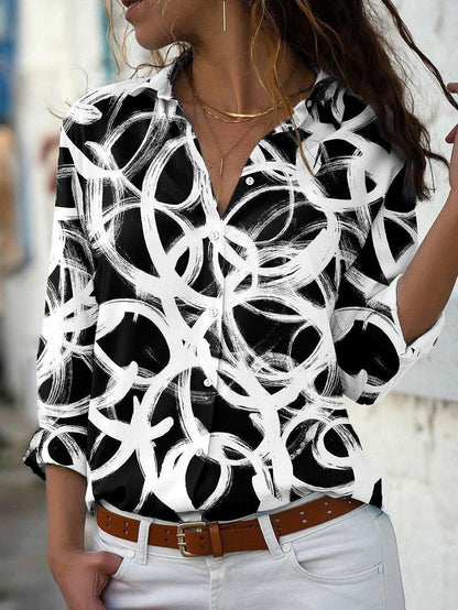 Women's Blouses Circle Print Button Long Sleeve Blouse - LuckyFash™