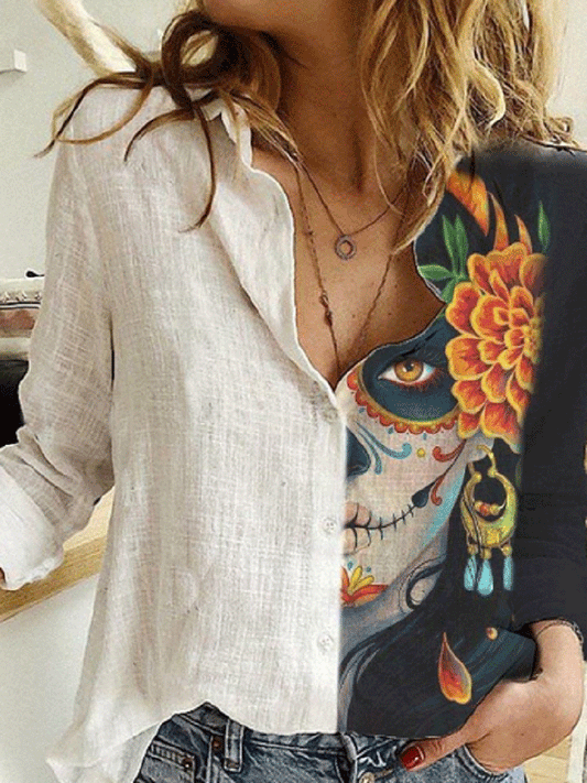 Women's Blouses Clown Print Lapel Button Long Sleeve Blouse - LuckyFash™