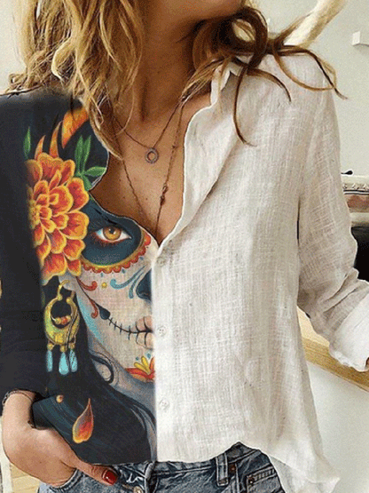 Women's Blouses Clown Print Lapel Button Long Sleeve Blouse - LuckyFash™