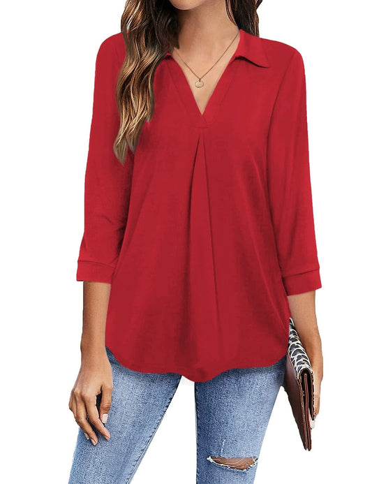 Women’s Blouses Collared V Neck Casual Loose Blouse - LuckyFash™