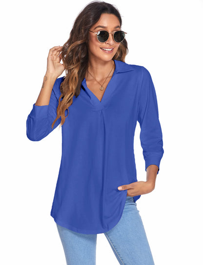 Women’s Blouses Collared V Neck Casual Loose Blouse - LuckyFash™