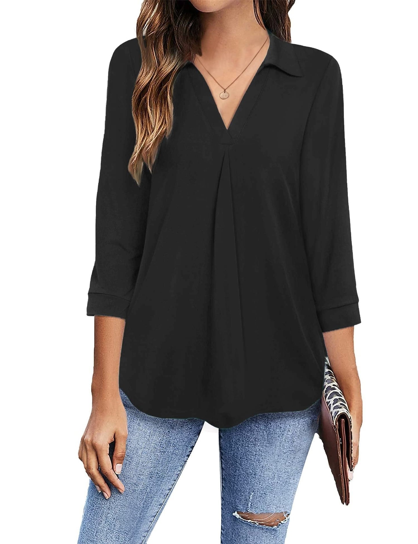 Women’s Blouses Collared V Neck Casual Loose Blouse - LuckyFash™