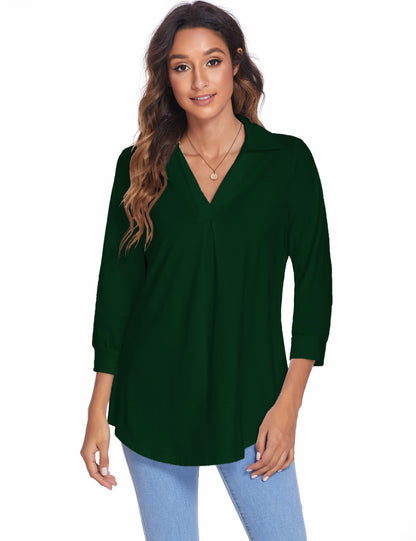 Women’s Blouses Collared V Neck Casual Loose Blouse - LuckyFash™