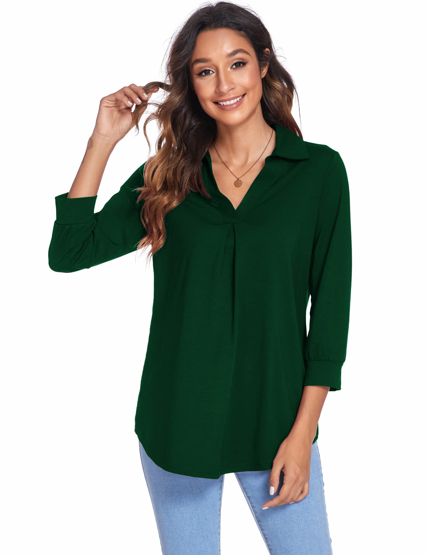 Women’s Blouses Collared V Neck Casual Loose Blouse - LuckyFash™