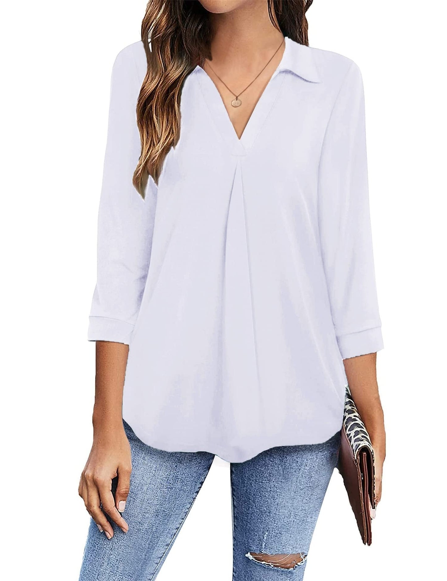 Women’s Blouses Collared V Neck Casual Loose Blouse - LuckyFash™