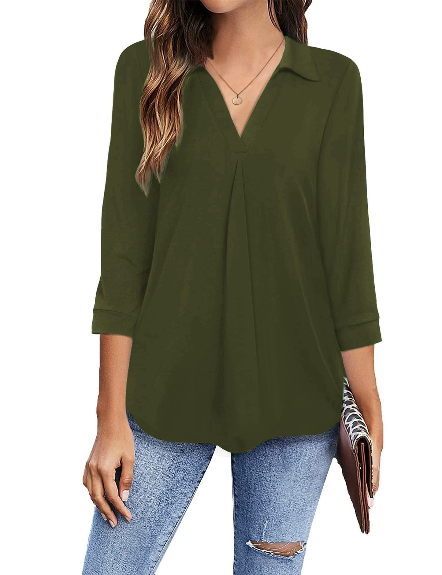 Women’s Blouses Collared V Neck Casual Loose Blouse - LuckyFash™