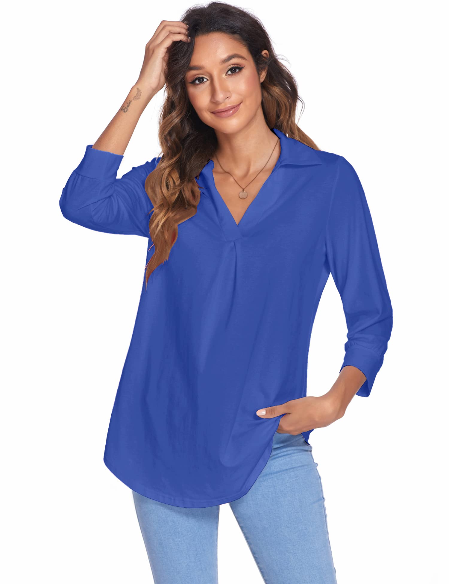 Women’s Blouses Collared V Neck Casual Loose Blouse - LuckyFash™