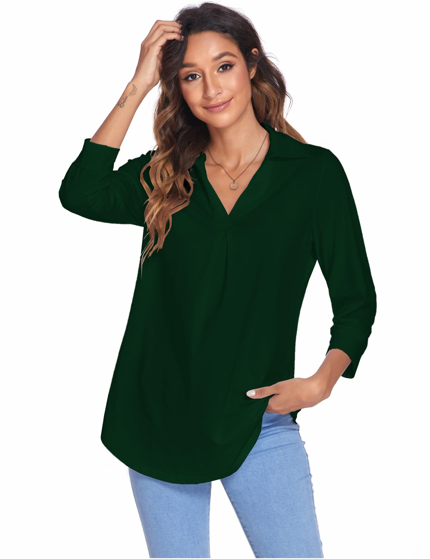 Women’s Blouses Collared V Neck Casual Loose Blouse - LuckyFash™