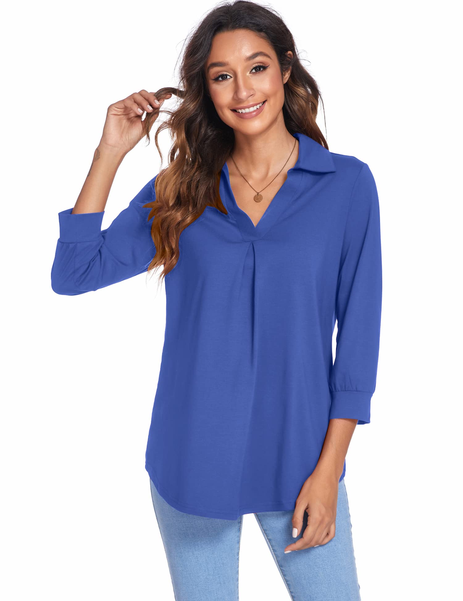 Women’s Blouses Collared V Neck Casual Loose Blouse - LuckyFash™