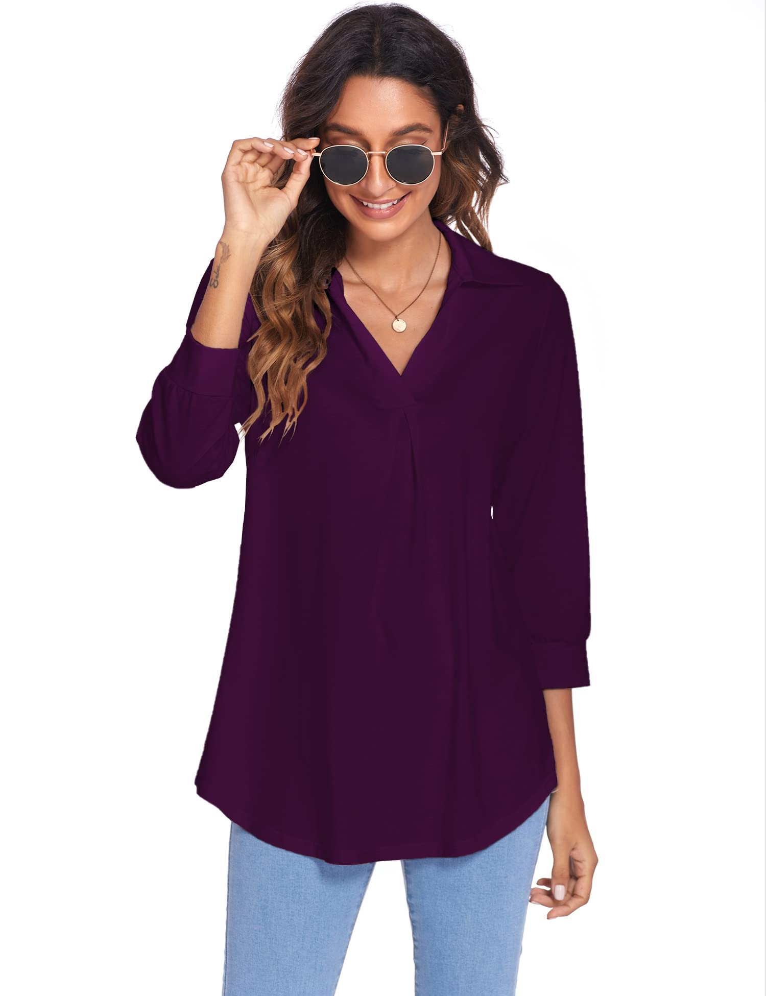 Women’s Blouses Collared V Neck Casual Loose Blouse - LuckyFash™