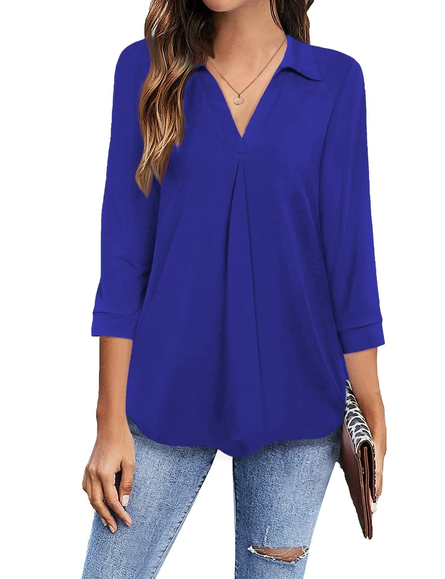 Women’s Blouses Collared V Neck Casual Loose Blouse - LuckyFash™