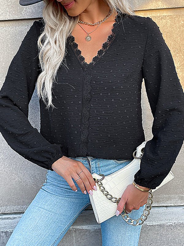 Blouses Commuter Long Sleeve Lace Splice Blouse - LuckyFash™