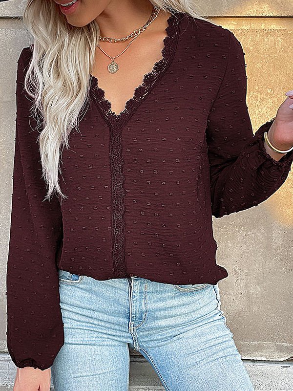 Blouses Commuter Long Sleeve Lace Splice Blouse - LuckyFash™