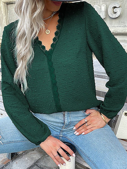 Blouses Commuter Long Sleeve Lace Splice Blouse - LuckyFash™