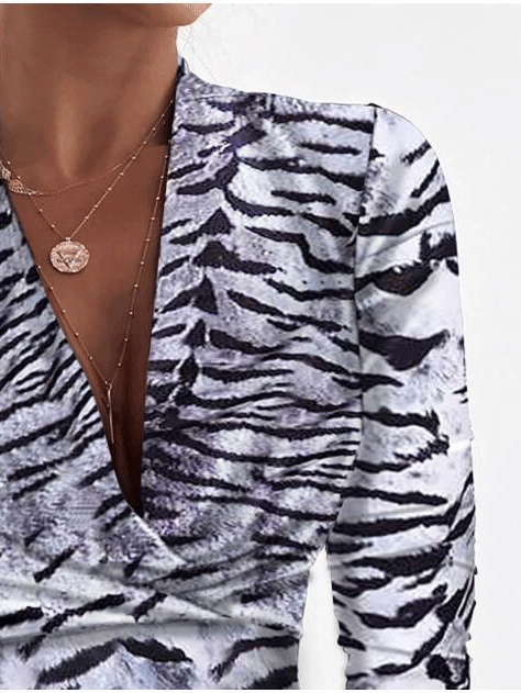 Blouses Deep V-Neck Leopard Print Long Sleeve Blouse - LuckyFash™