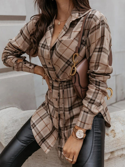 Women's Blouses Fashion Plaid Button Long Sleeve Long Blouses - LuckyFash™