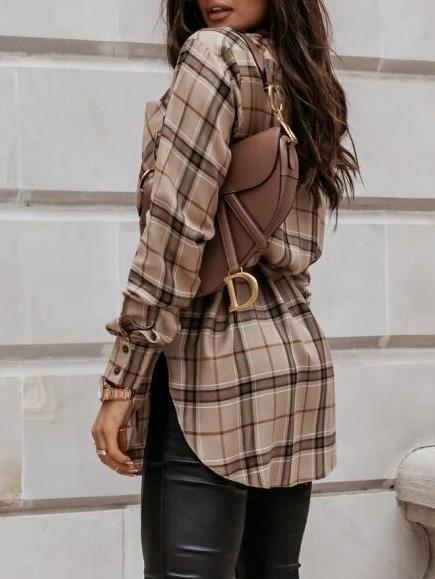 Women's Blouses Fashion Plaid Button Long Sleeve Long Blouses - LuckyFash™