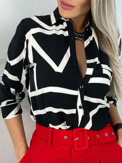 Blouses Fashion Print Button Long Sleeve Blouse - LuckyFash™