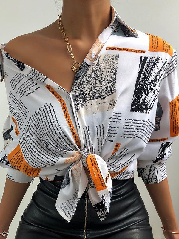 Women's Blouses Fashion Print Lapel Long Sleeve Blouse - LuckyFash™