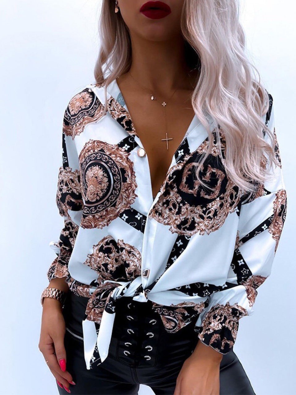 Women's Blouses Fashion Print Lapel Long Sleeve Blouse - LuckyFash™