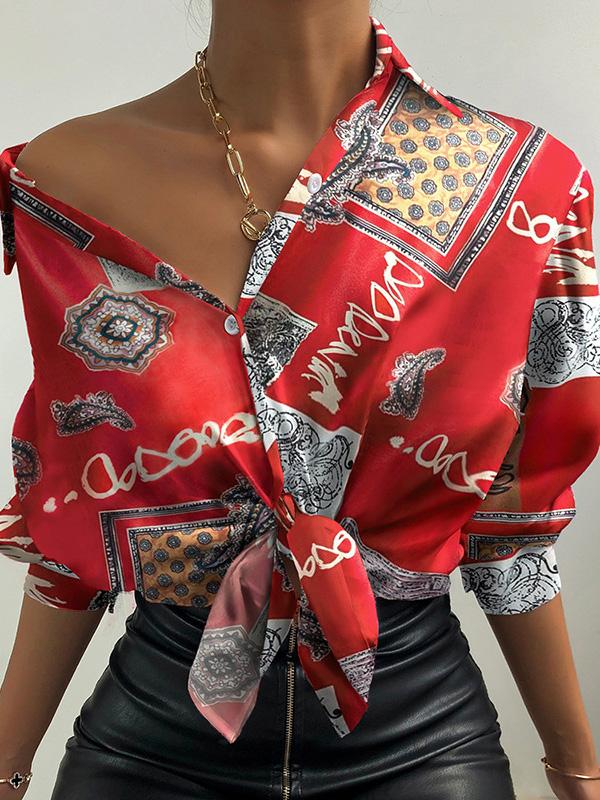 Women's Blouses Fashion Print Lapel Long Sleeve Blouse - LuckyFash™