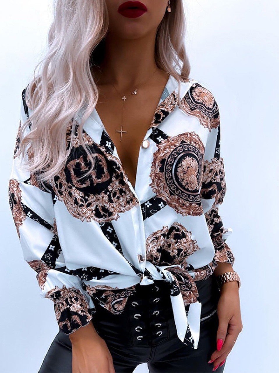 Women's Blouses Fashion Print Lapel Long Sleeve Blouse - LuckyFash™