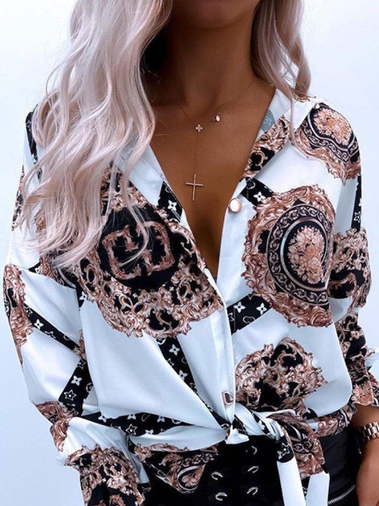 Women's Blouses Fashion Print Lapel Long Sleeve Blouse - LuckyFash™