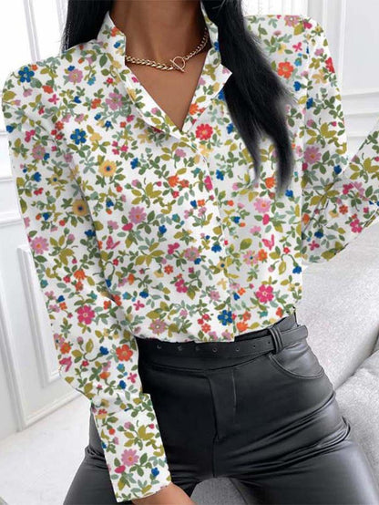 Women's Blouses Fashion Print Stand Collar Long Sleeve Blouse - LuckyFash™