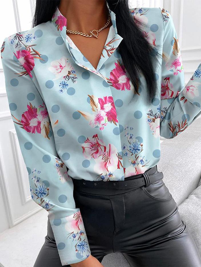 Women's Blouses Fashion Print Stand Collar Long Sleeve Blouse - LuckyFash™