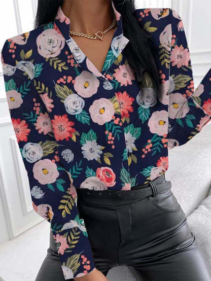 Women's Blouses Fashion Print Stand Collar Long Sleeve Blouse - LuckyFash™