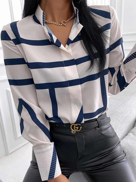 Women's Blouses Fashion Print Stand Collar Long Sleeve Blouse - LuckyFash™