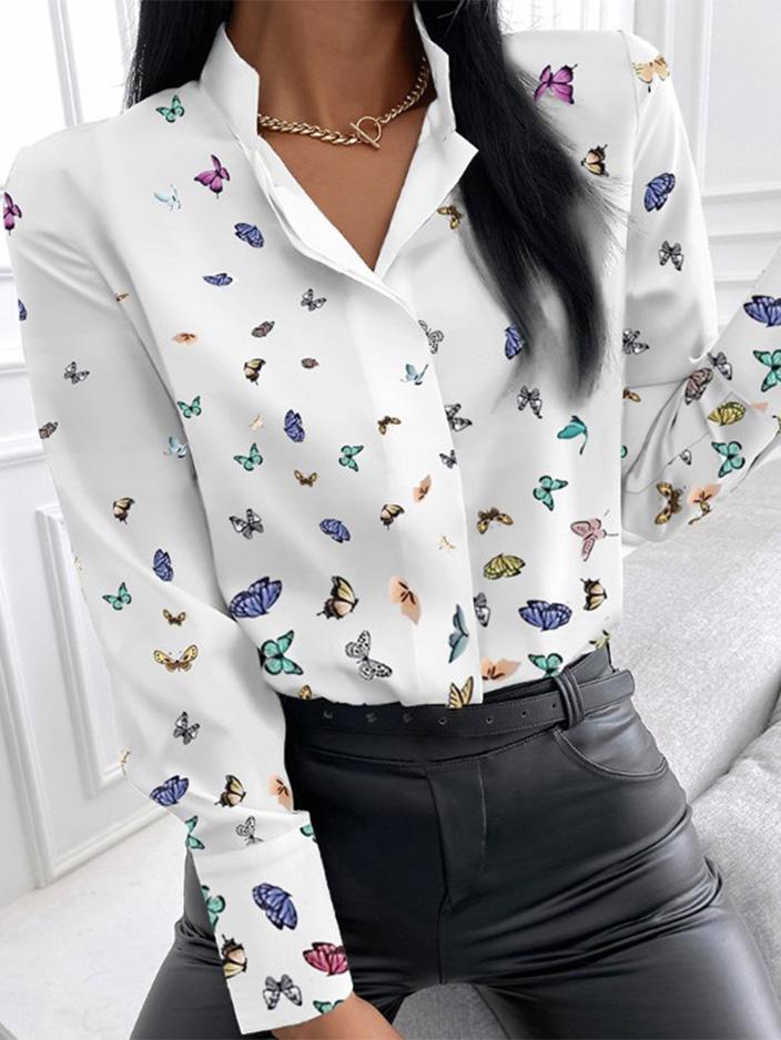 Women's Blouses Fashion Print Stand Collar Long Sleeve Blouse - LuckyFash™