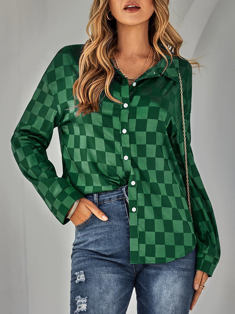 Blouses Fashion Slim Plaid Long Sleeve  Blouse - LuckyFash™