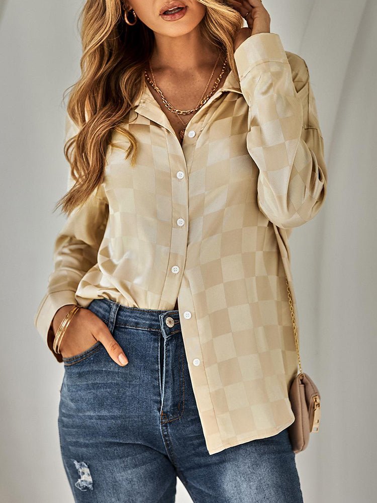 Blouses Fashion Slim Plaid Long Sleeve  Blouse - LuckyFash™