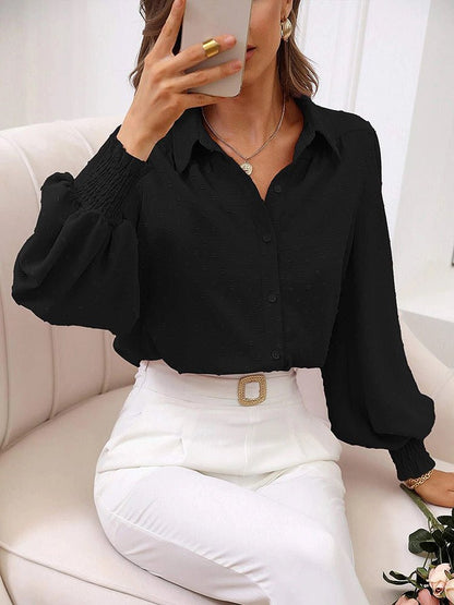 Blouses Fashion Solid Lapel Lantern Sleeve  Blouse - LuckyFash™