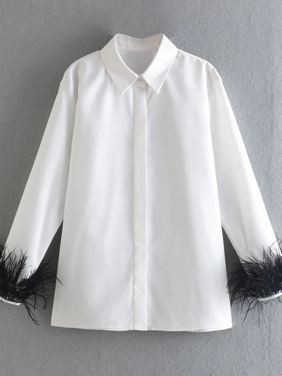 Women's Blouses Feather Lapel Long Sleeve Blouse - LuckyFash™