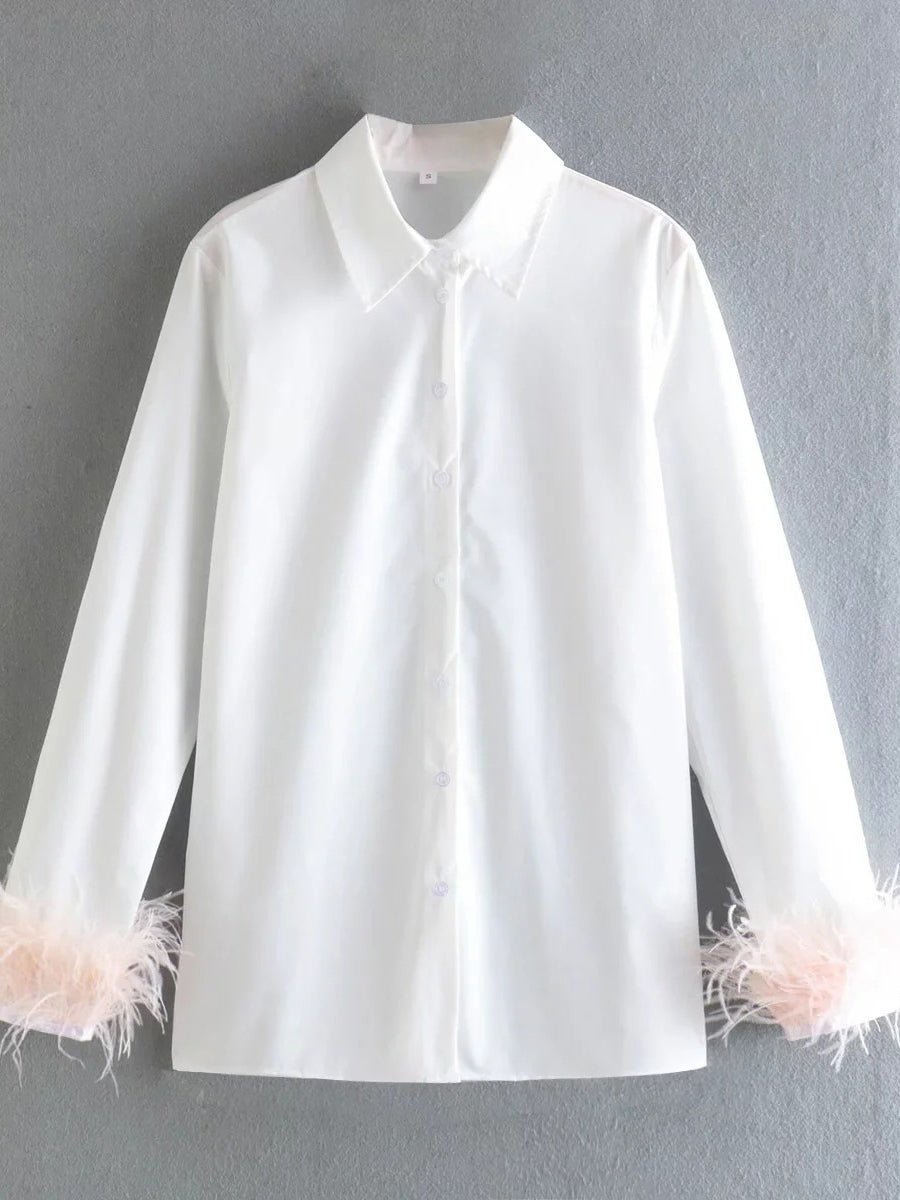 Women's Blouses Feather Lapel Long Sleeve Blouse - LuckyFash™