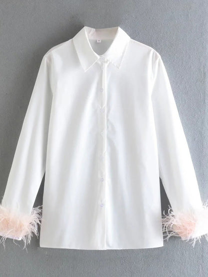 Women's Blouses Feather Lapel Long Sleeve Blouse - LuckyFash™