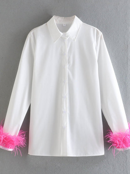 Women's Blouses Feather Lapel Long Sleeve Blouse - LuckyFash™