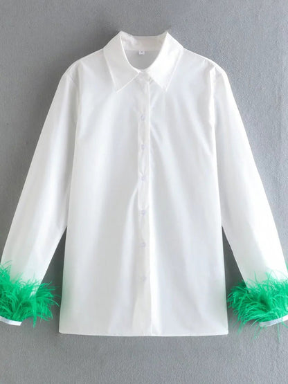 Women's Blouses Feather Lapel Long Sleeve Blouse - LuckyFash™