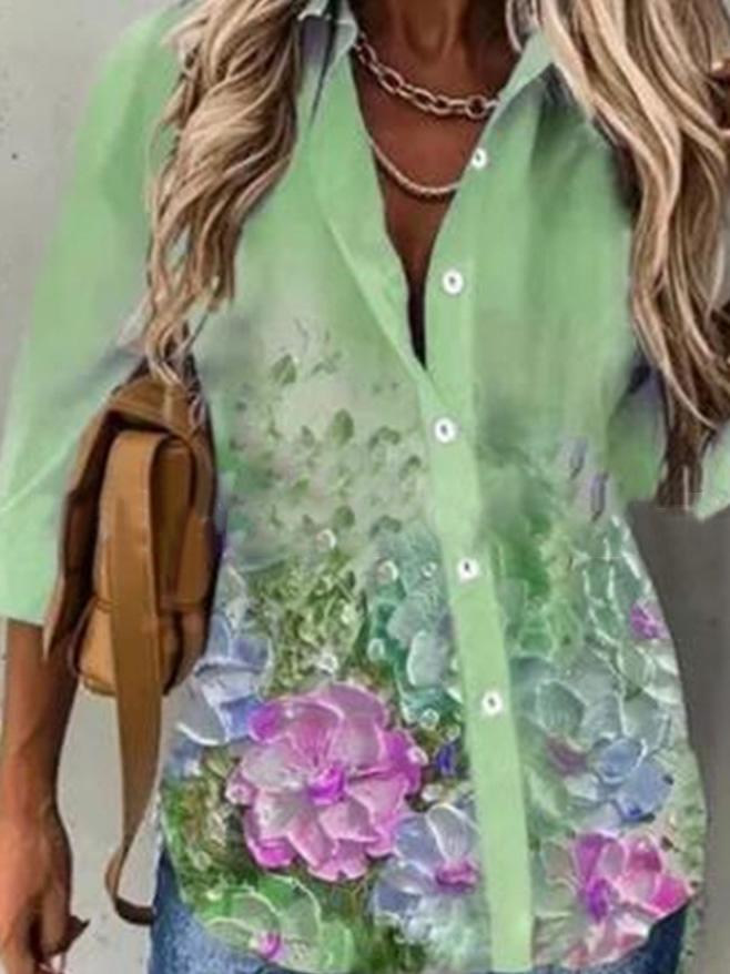 Women's Blouses Floral Long Sleeve Single-Breasted Lapel Blouse - LuckyFash™