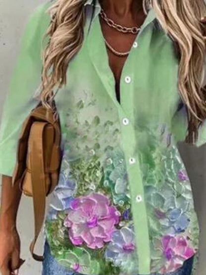 Women's Blouses Floral Long Sleeve Single-Breasted Lapel Blouse - LuckyFash™