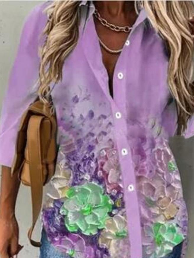 Women's Blouses Floral Long Sleeve Single-Breasted Lapel Blouse - LuckyFash™