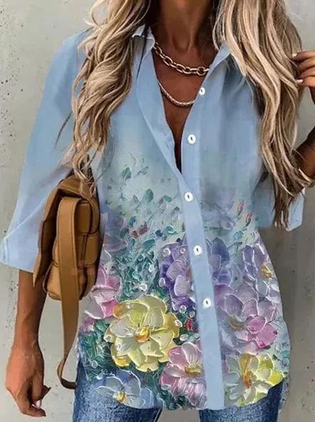 Women's Blouses Floral Long Sleeve Single-Breasted Lapel Blouse - LuckyFash™