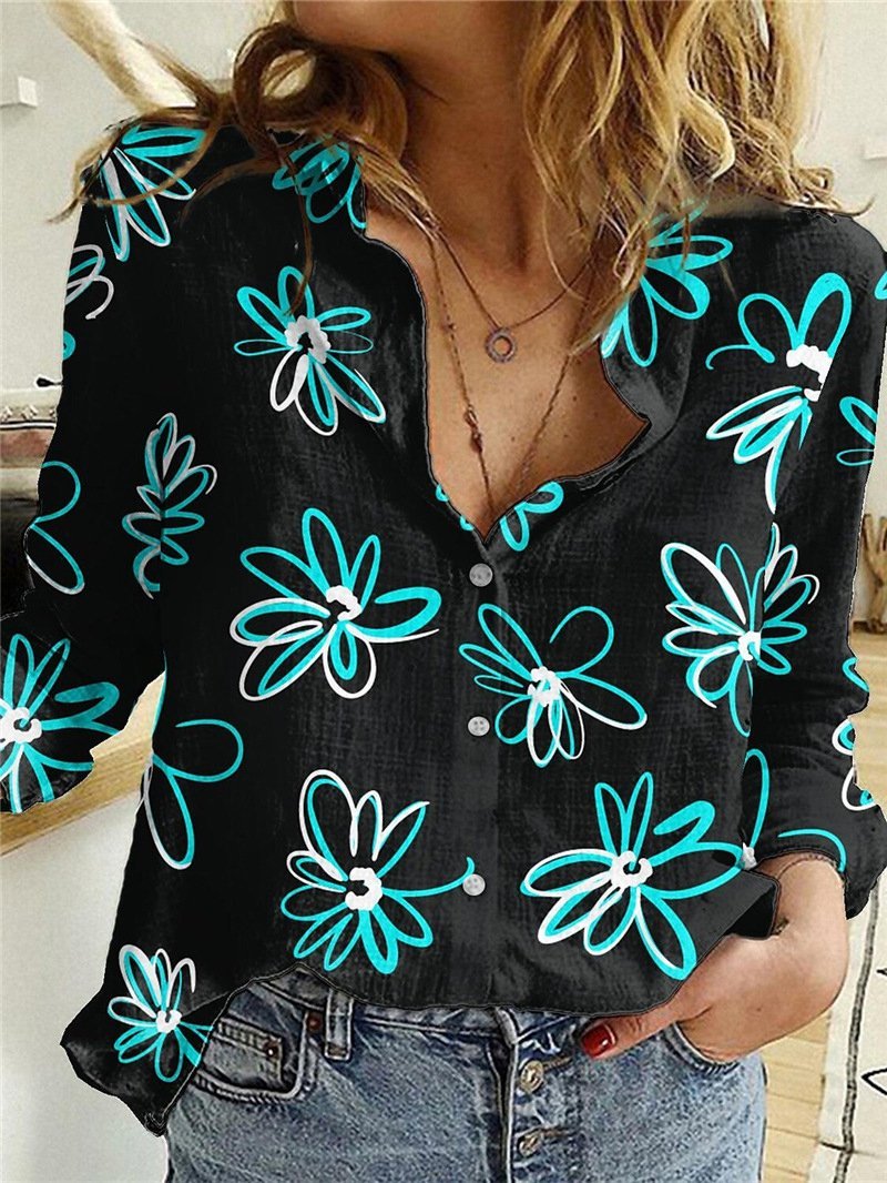Women's Blouses Floral Print Button Long Sleeve Blouse - LuckyFash™