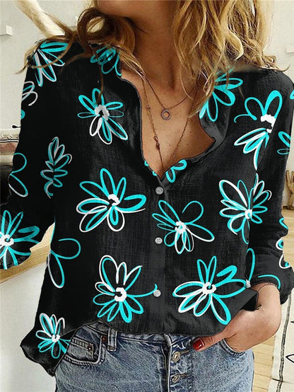 Women's Blouses Floral Print Button Long Sleeve Blouse - LuckyFash™